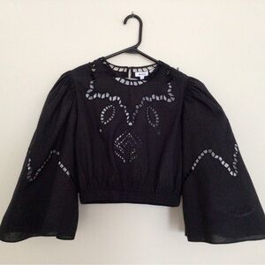 Rhode Black Cropped Puff Sleeve Cutout Top in Sz M
